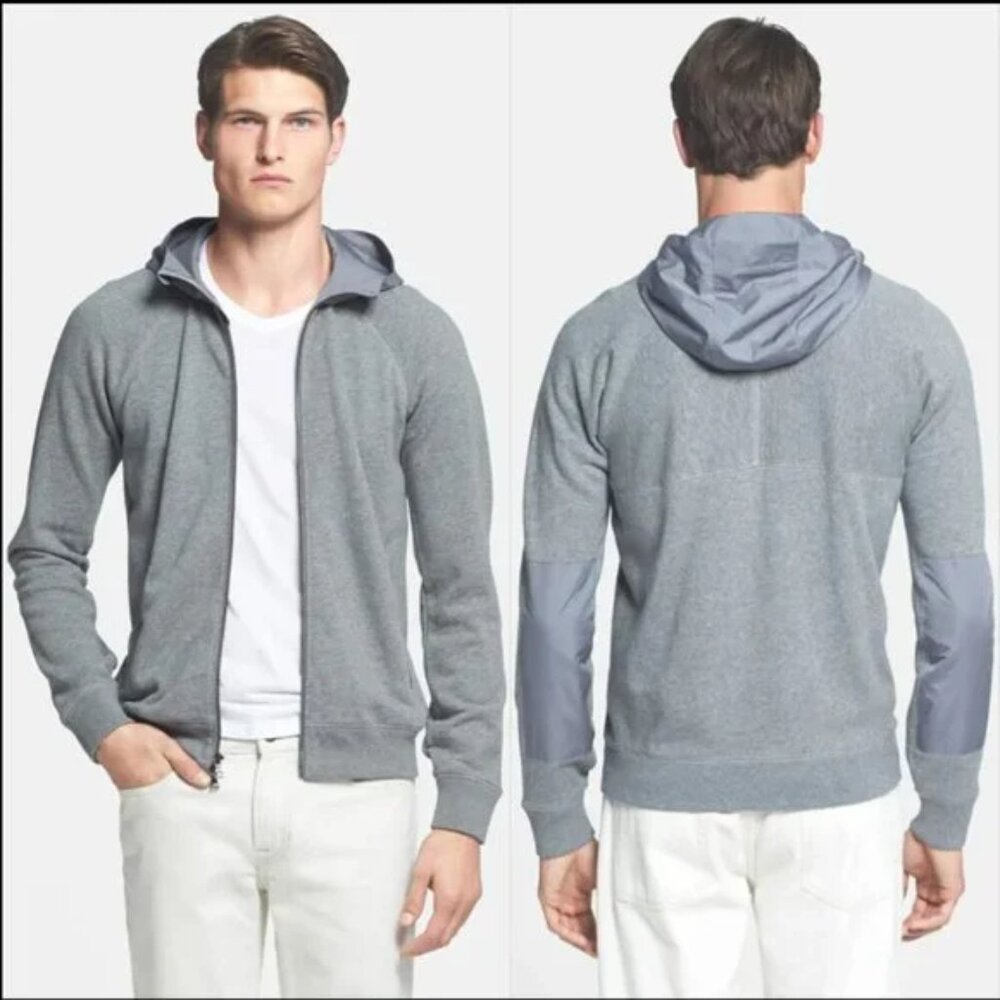 New Vince nylon trim full zip cotton contrast hoodie hooded sweatshirt jacket